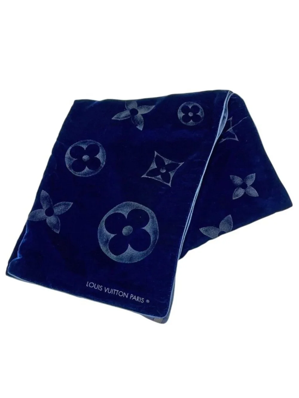Louis Vuitton Shawl Monogram Echarpe Velvet Rayon Silk Navy Scarf